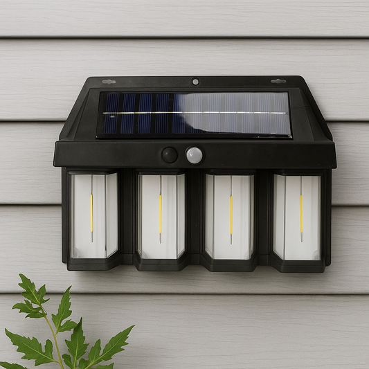 LAMPARA SOLAR LUZ CALIDA 4 BOMBILLOS